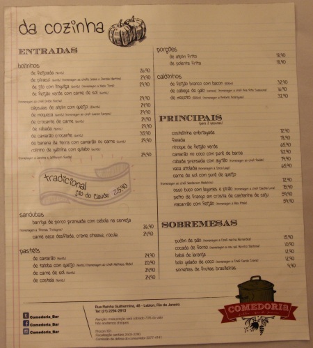 Comedoria - menu 1